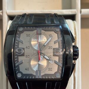 Haurex Italy Mangusta Chronograph Watch Black Stainless Steel & Rubber Strap